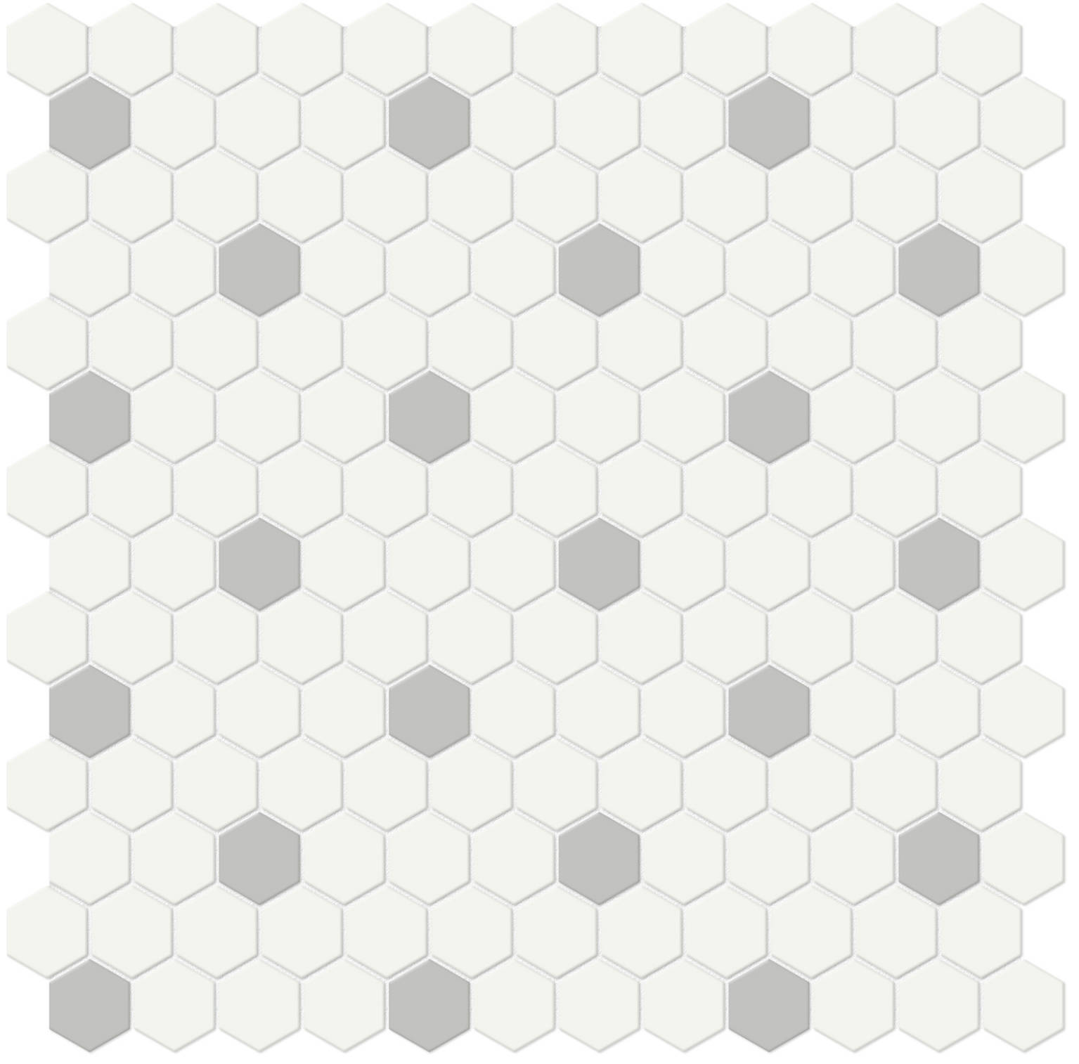 1" White w/ Loft Grey Matte Hex Mosaic | Clon Digital Tile Catalog