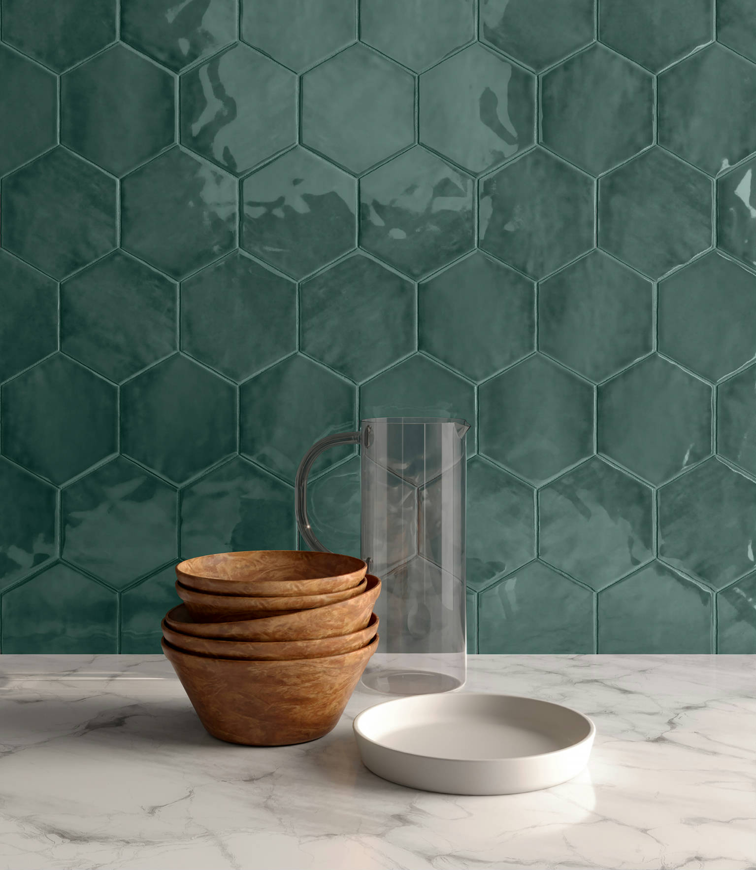 6" Brilliant Emerald Glossy Hexagon | Clon Digital Tile Catalog