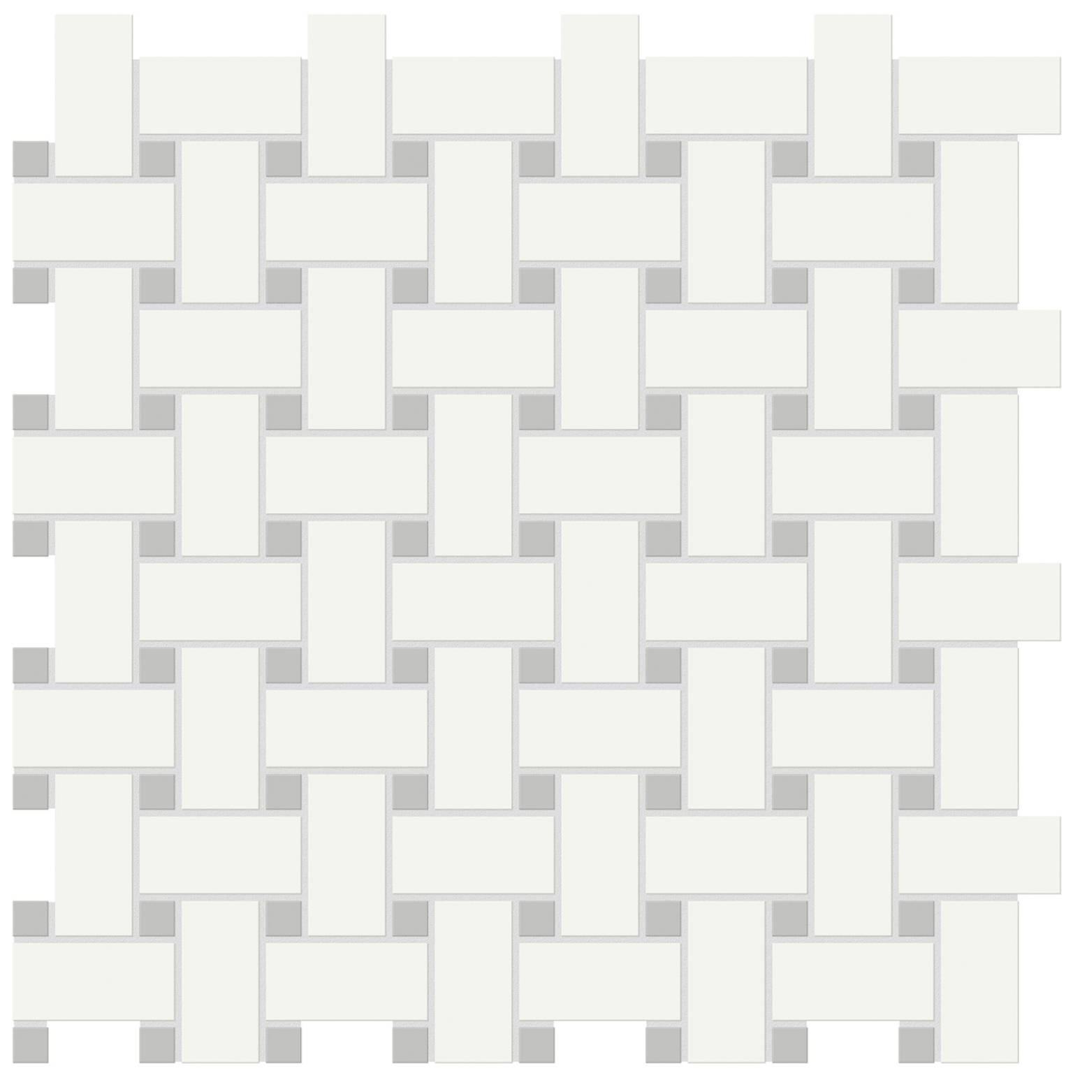 White w/Loft Grey Matte Basketweave Mosaic | Clon Digital Tile Catalog