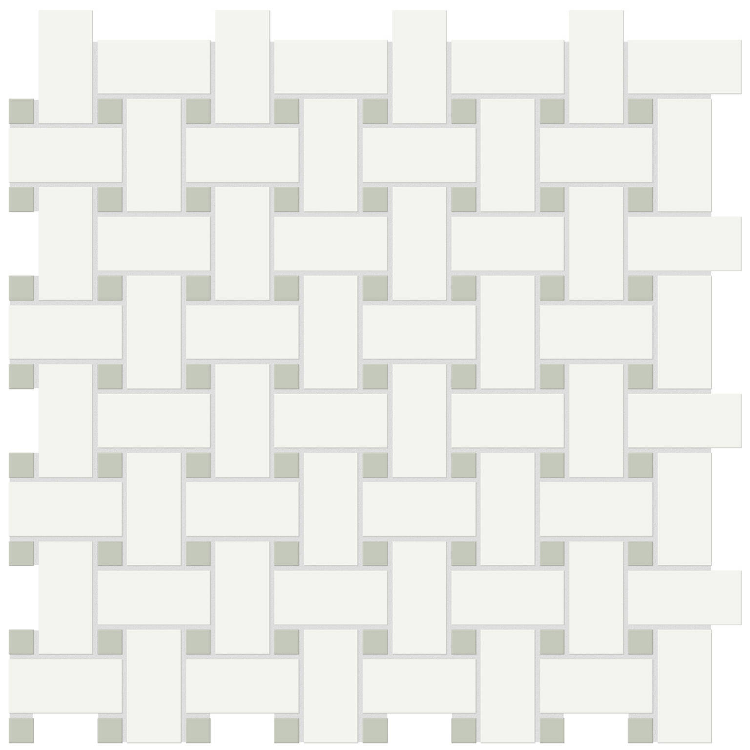 White w/Soft Sage Matte Basketweave Mosaic | Clon Digital Tile Catalog