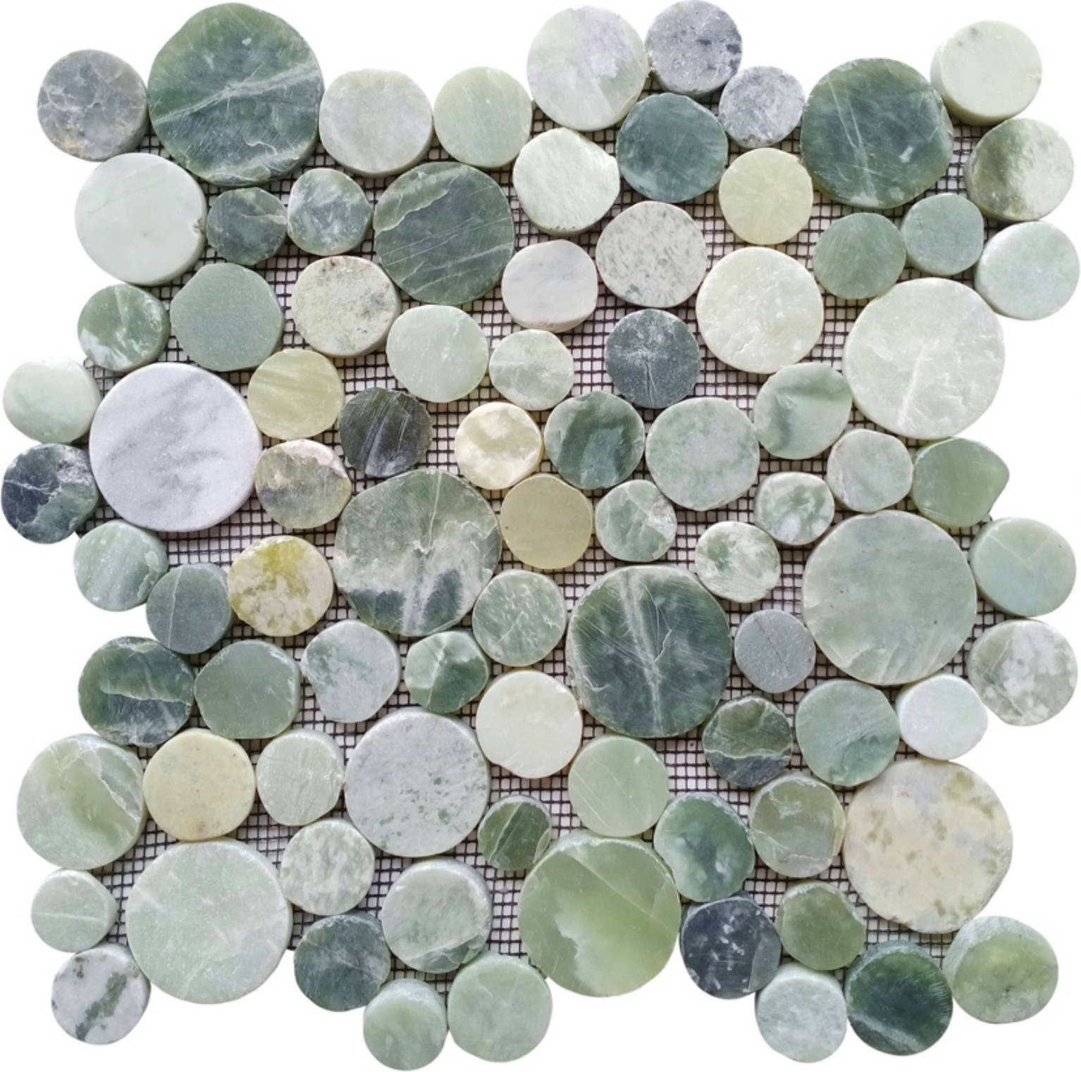 Crystal Green Semi-Precious Stone Round Interlocking Mosaic | Clon Digital Tile Catalog