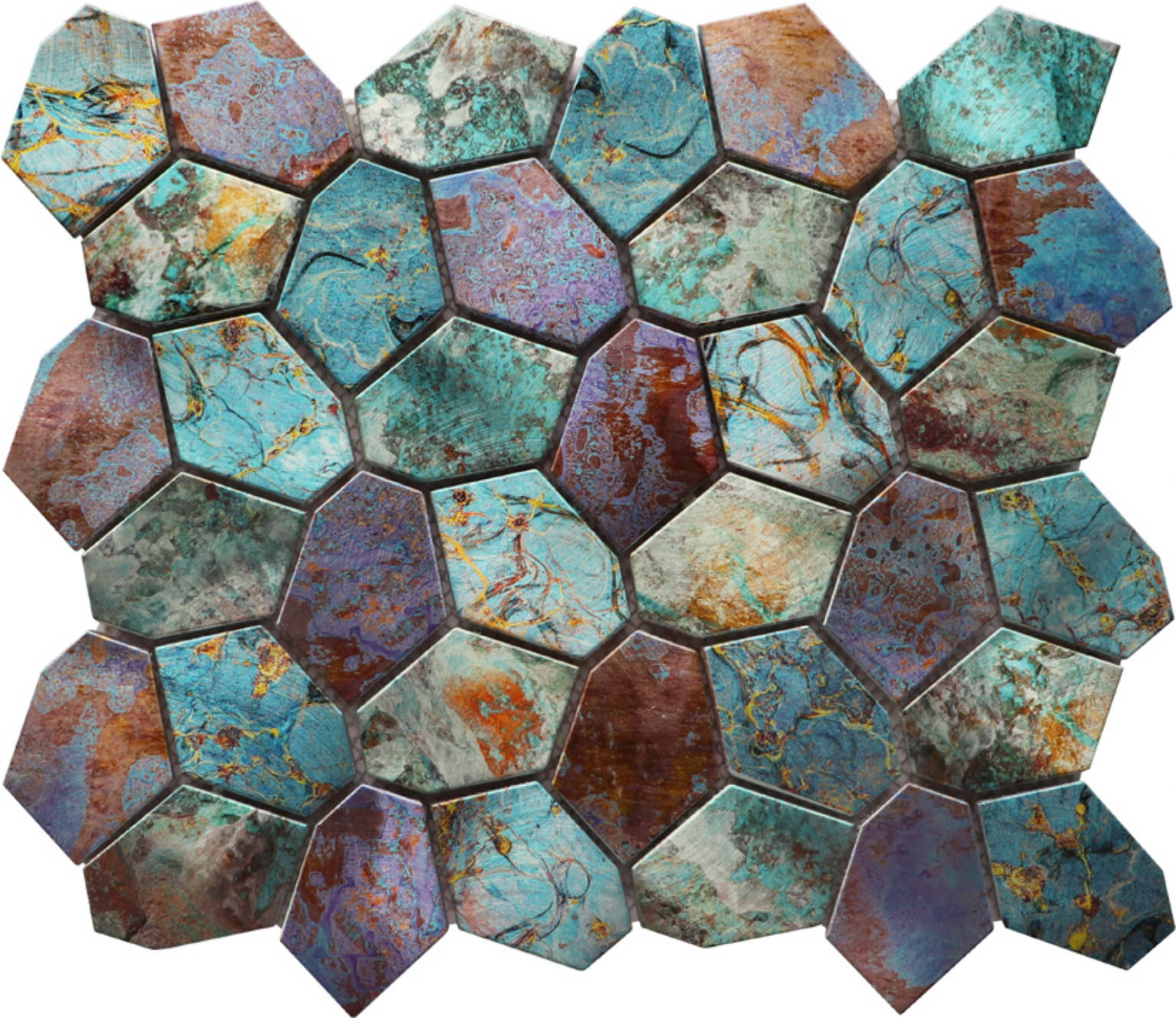 Hexagon Mix Metallic Green Rust Mosaic | Clon Digital Tile Catalog