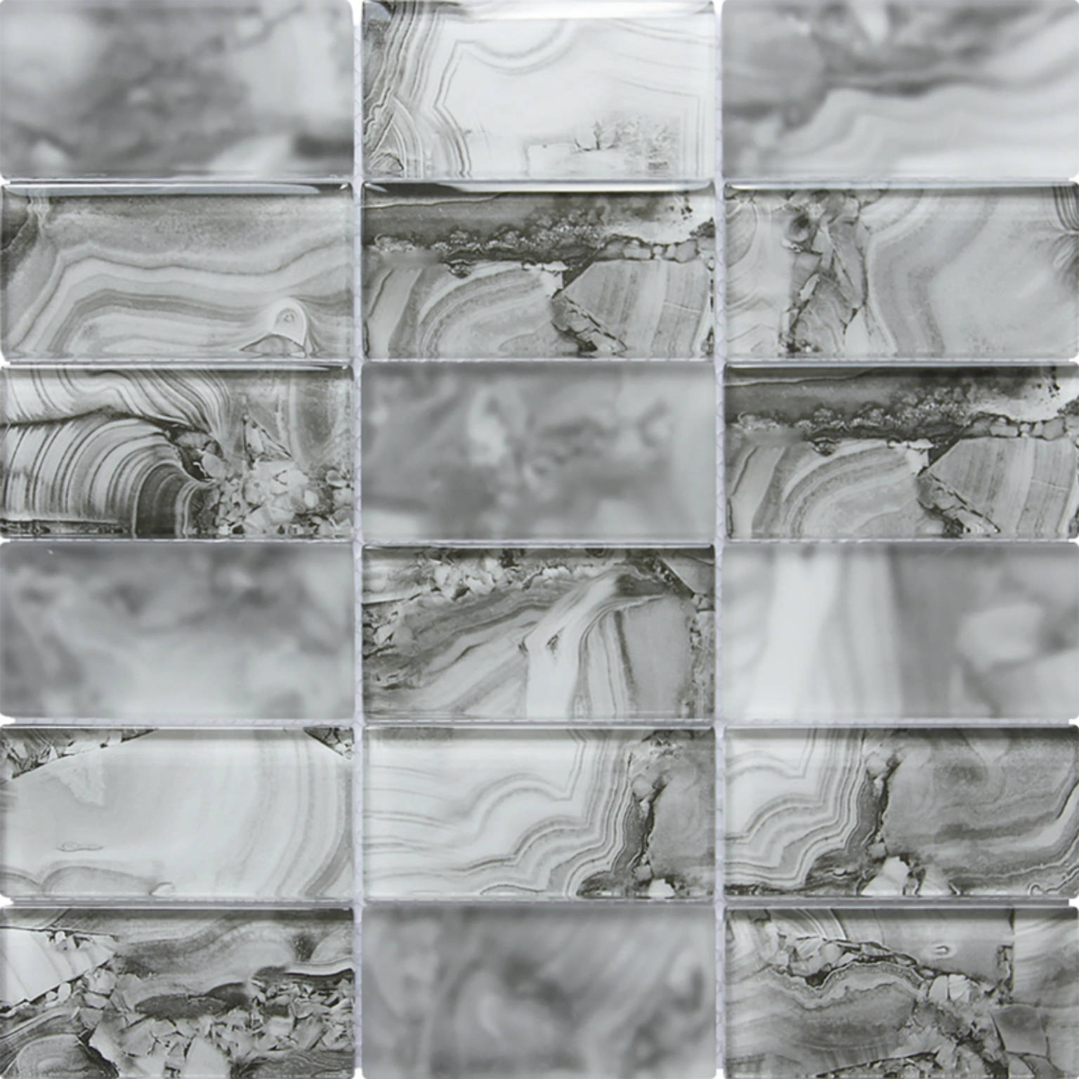 Onyx Pattern Grey Glass Sheet Mosaic | Clon Digital Tile Catalog