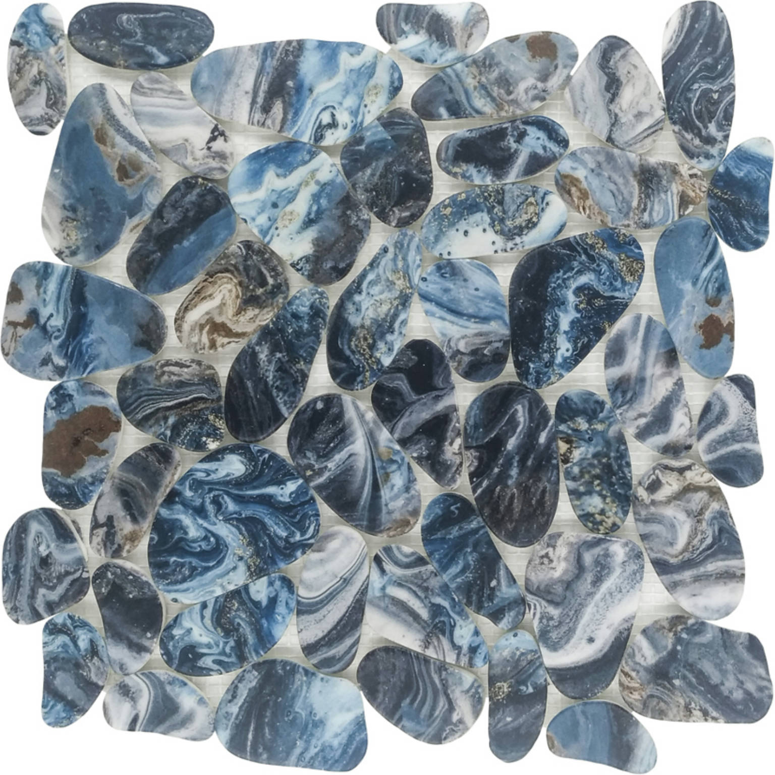 Reconstituted Stone Pebble Grey Blue Mix Matte Mosaic | Clon Digital Tile Catalog