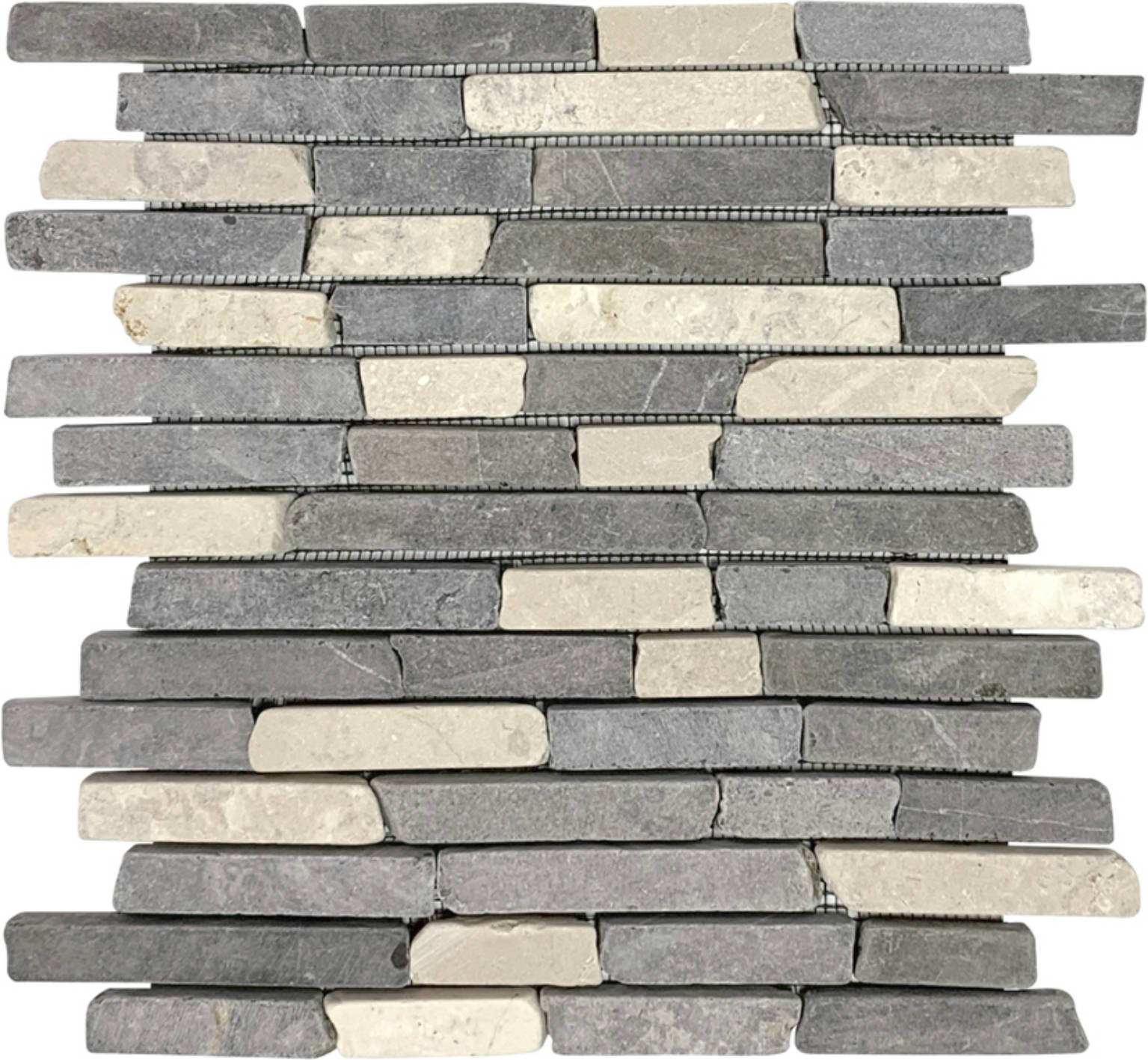 White Grey Broken Brick Marble Interlocking Mosaic | Clon Digital Tile Catalog