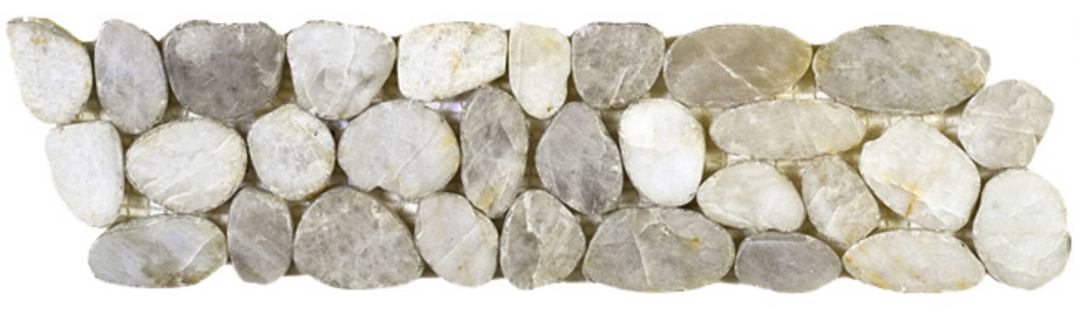 White Sliced Polished Pebble Interlocking Border | Clon Digital Tile Catalog