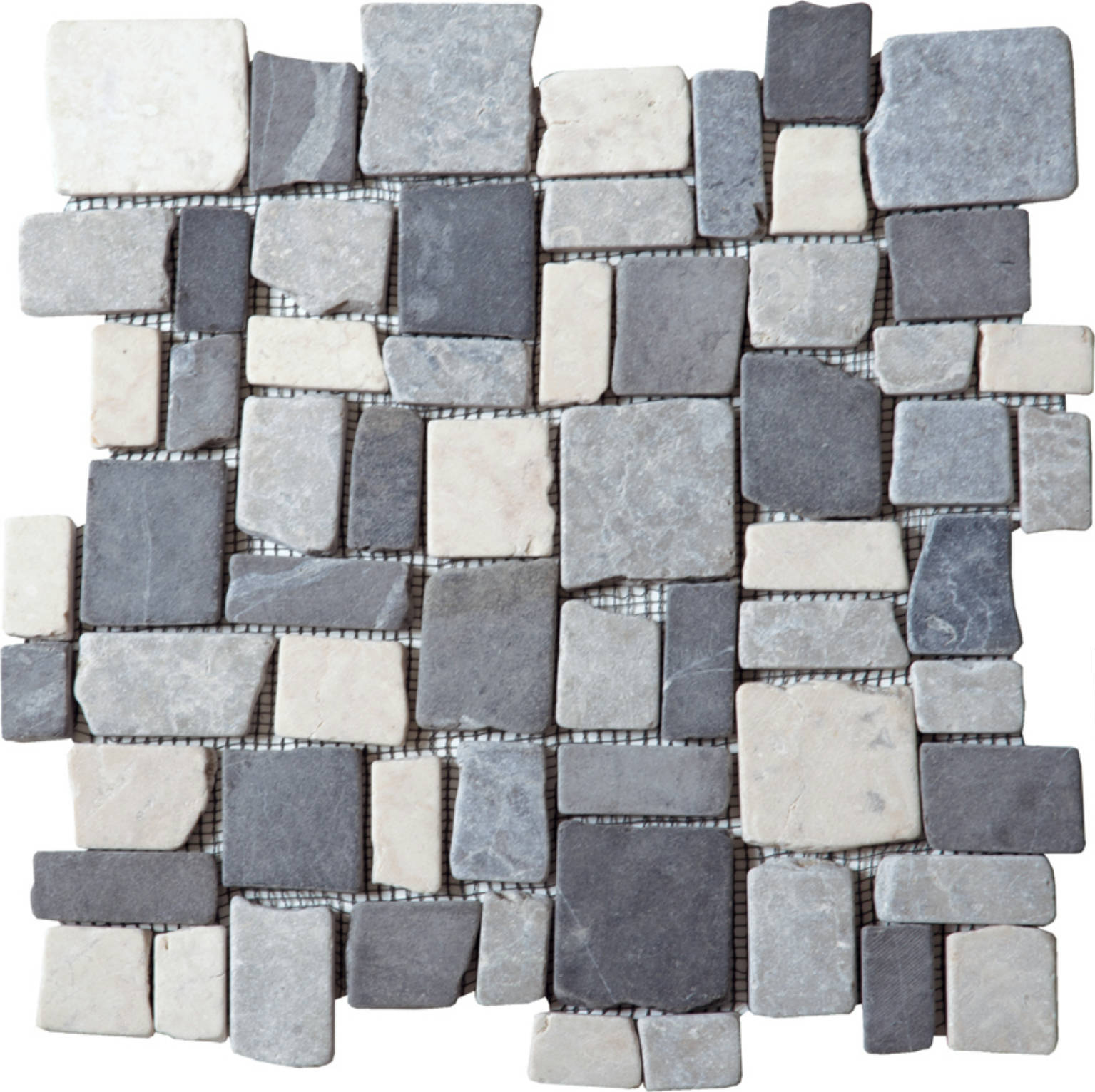 White/L.grey/D.grey Cubic Marble Opus Interlocking Mosaic | Clon Digital Tile Catalog