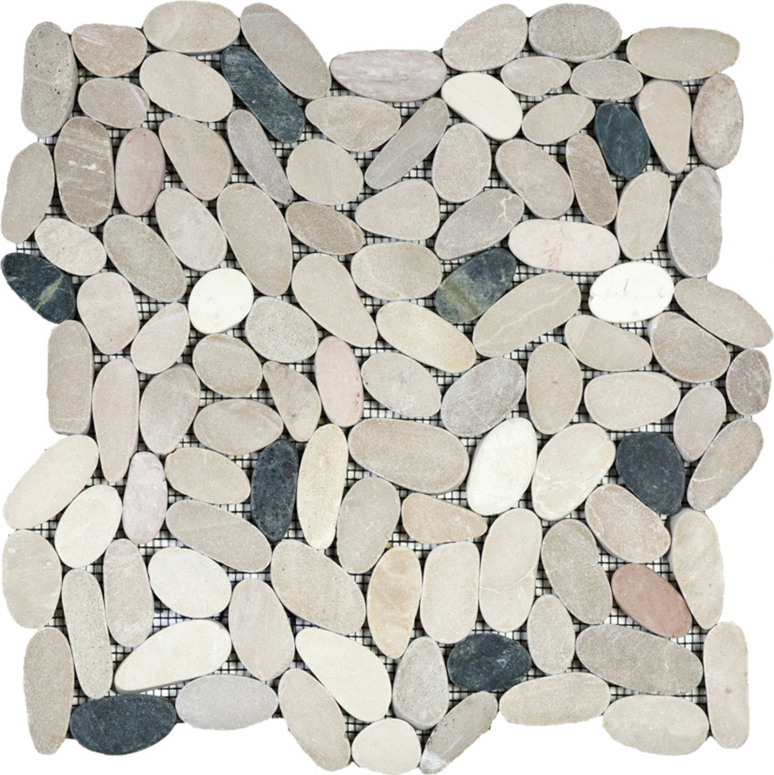 White/Pink/Beige/Black Sliced Matte Pebble Interlocking Mosaic | Clon Digital Tile Catalog