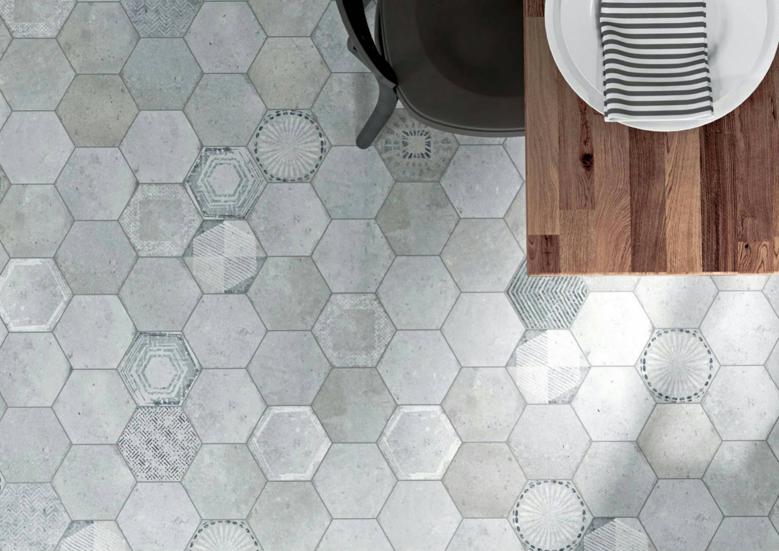 Alma 5.5X6.3” Grey Hexagon | Clon Digital Tile Catalog