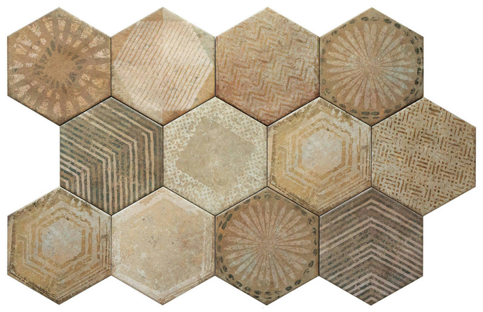 Alma 5.5X6.3” Sand Decor* Hexagon | Clon Digital Tile Catalog
