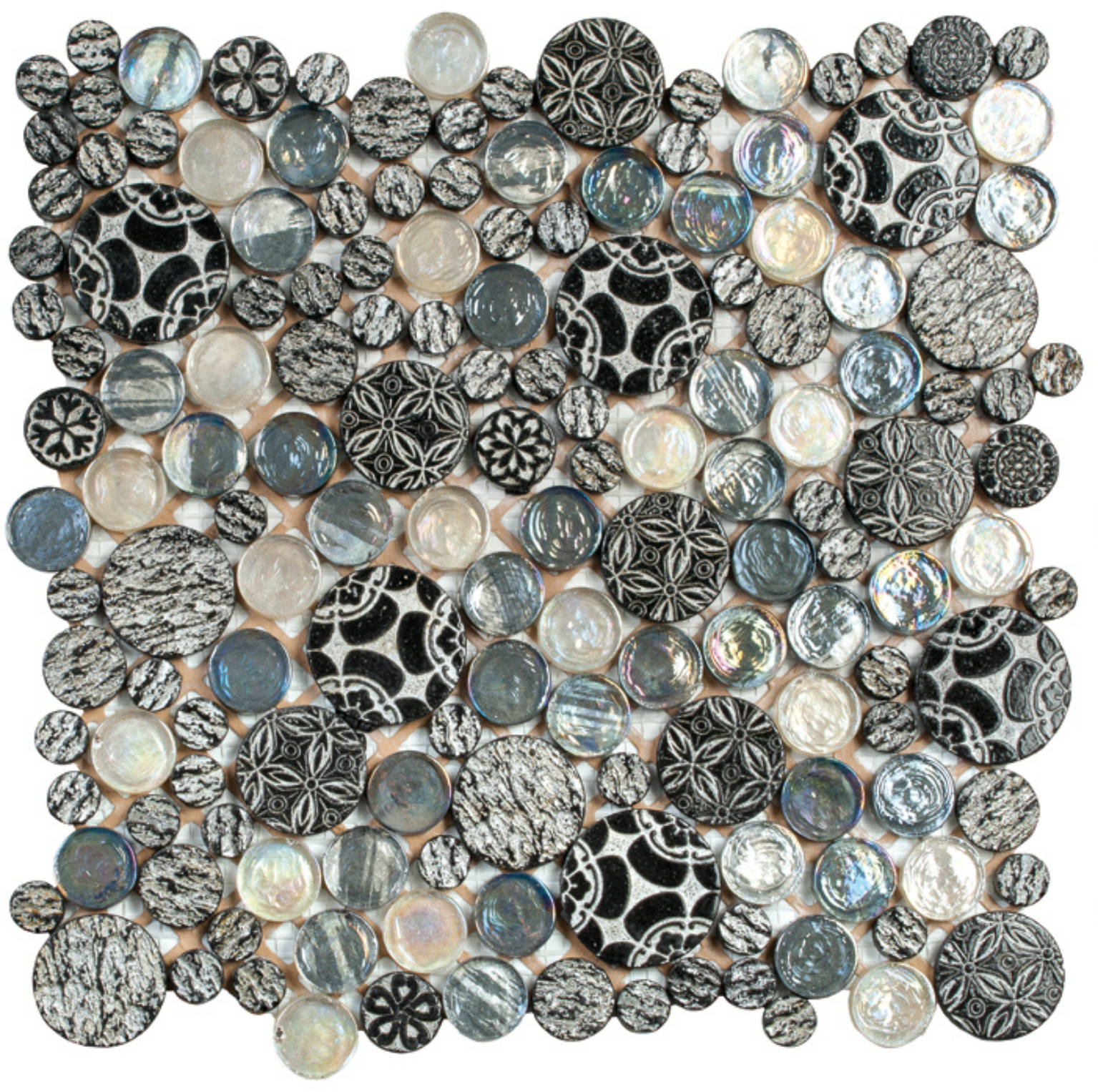 Black Penny Round Décor/Glass Stone Interlocking Mosaic | Clon Digital Tile Catalog
