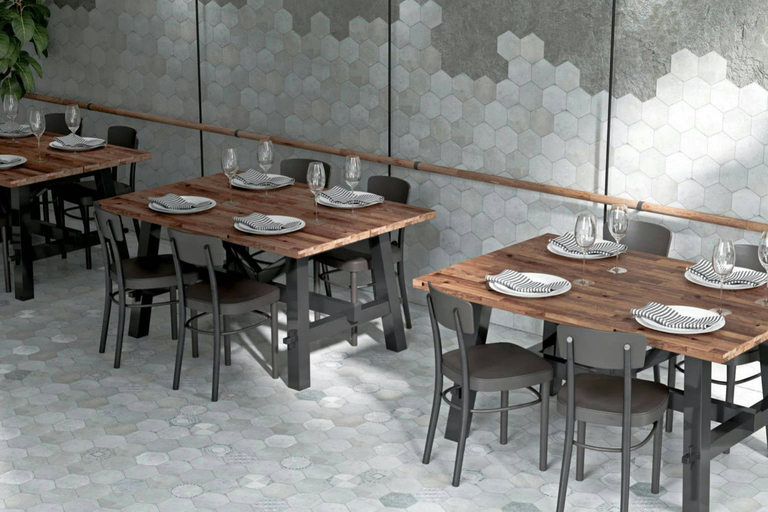 Alma 5.5x6.3” Grey and Grey Decor Hexagon 0 | Clon Digital Tile Catalog