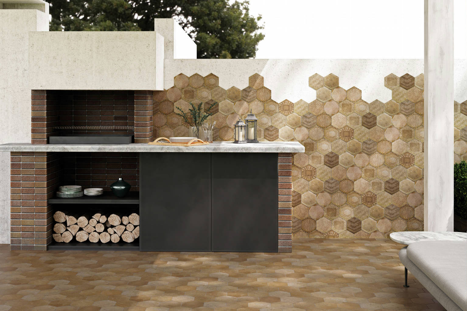 Alma 5.5x6.3” Terra and Sand Decor Hexagon | Clon Digital Tile Catalog