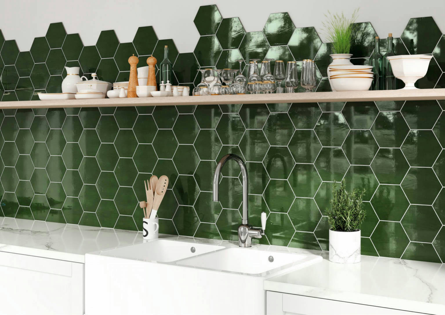 Ronda 5.5X6.3” Green Hexagon | Clon Digital Tile Catalog