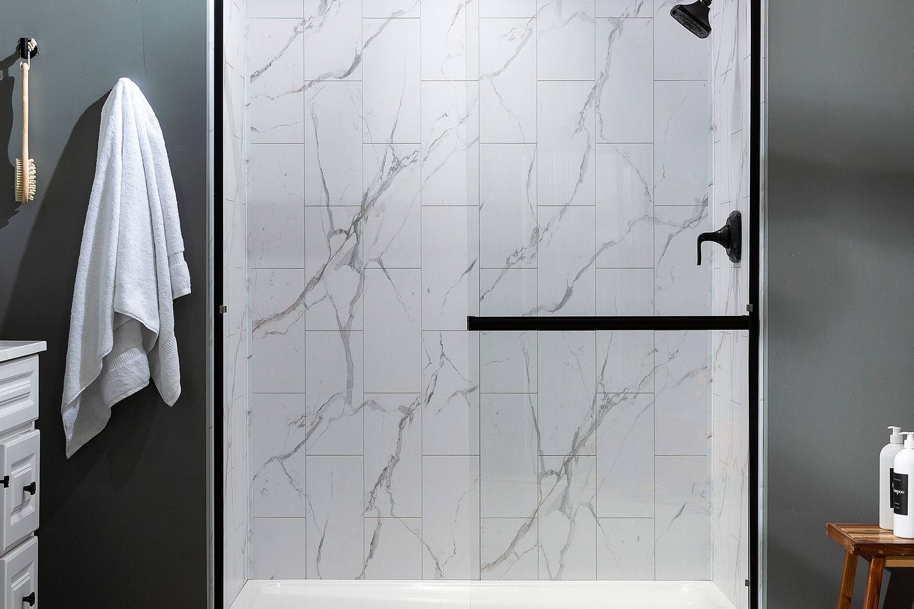 Carrara Marble Shower Wall Kit 32x60x78 | Clon Digital Tile Catalog