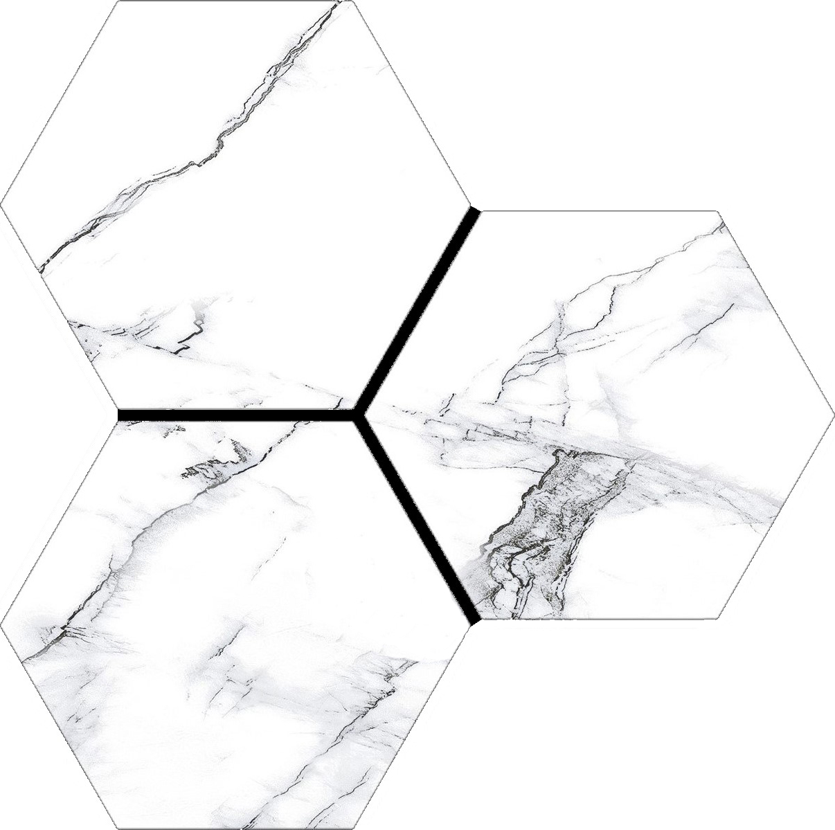 Treasure Ice White Marble 6" Carved Hexagon | Clon Digital Tile Catalog