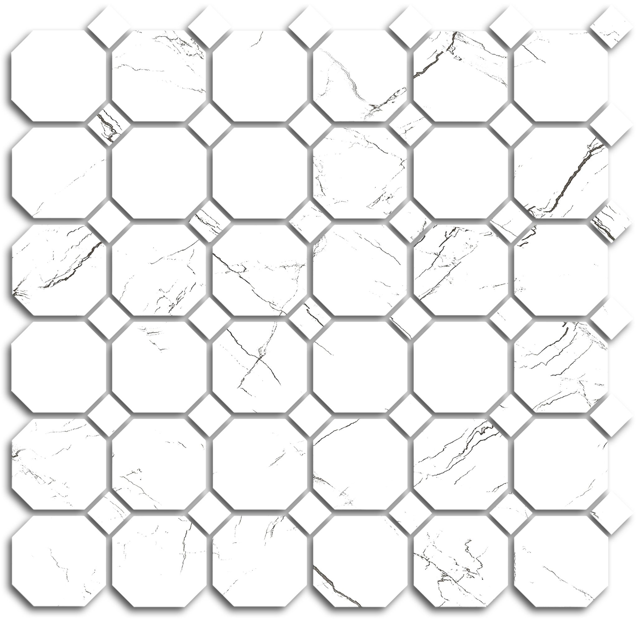 Treasure Ice White Marble Polished Octagon/Dot Mosaic | Clon Digital Tile Catalog