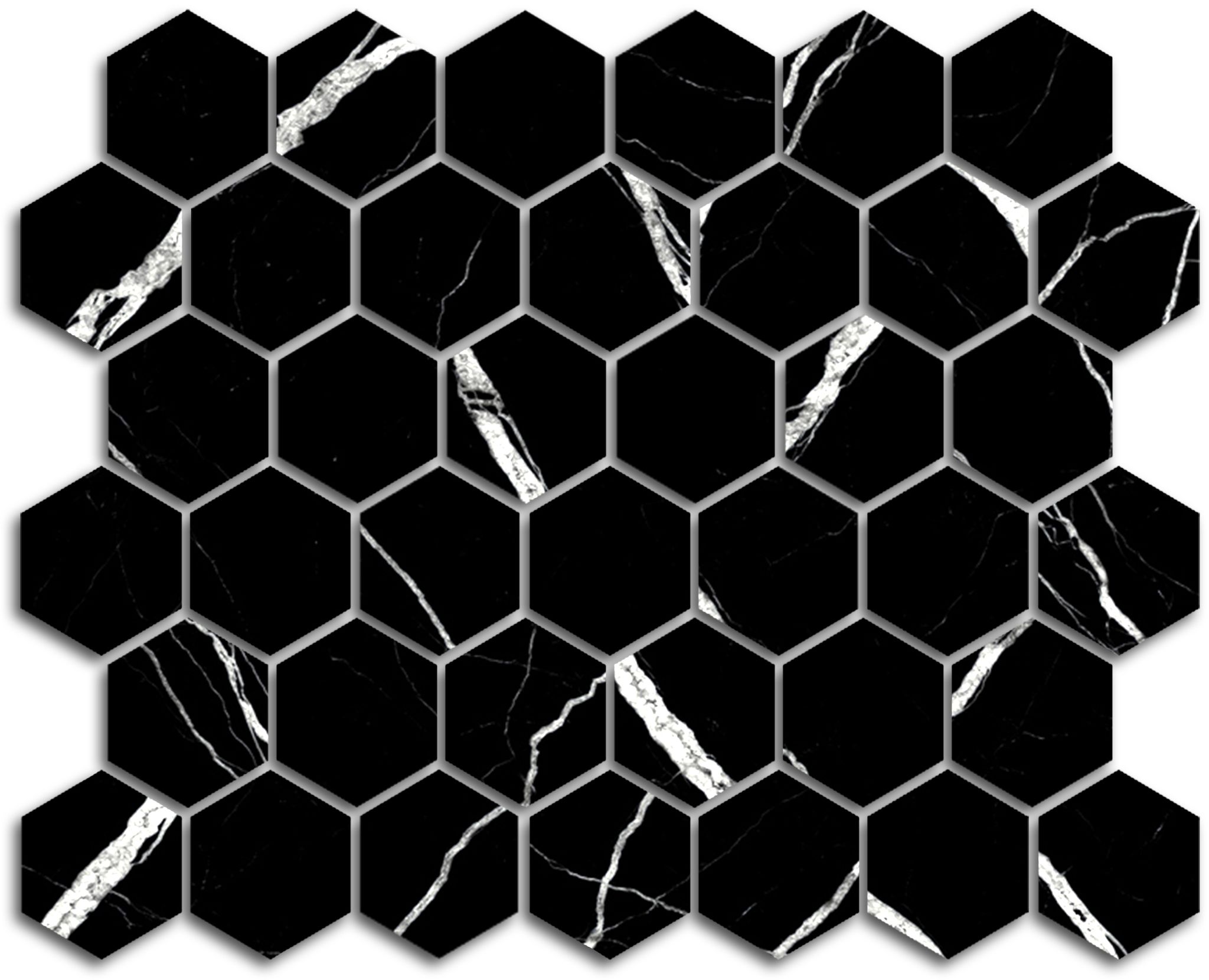 Treasure Midnight Nero 2x2 Polished Hexagon Mosaic | Clon Digital Tile Catalog
