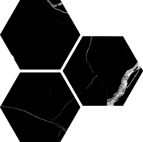 Treasure Midnight Nero 6" Carved Hexagon | Clon Digital Tile Catalog
