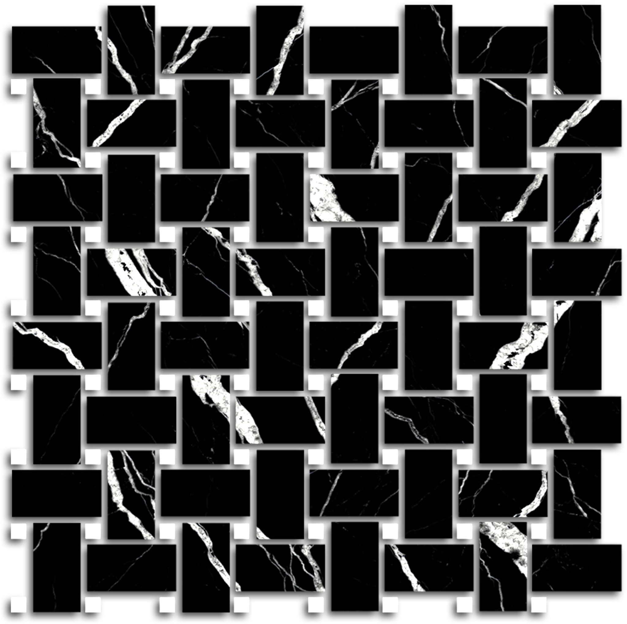 Treasure Midnight Nero Polished Basketweave Mosaic | Clon Digital Tile Catalog