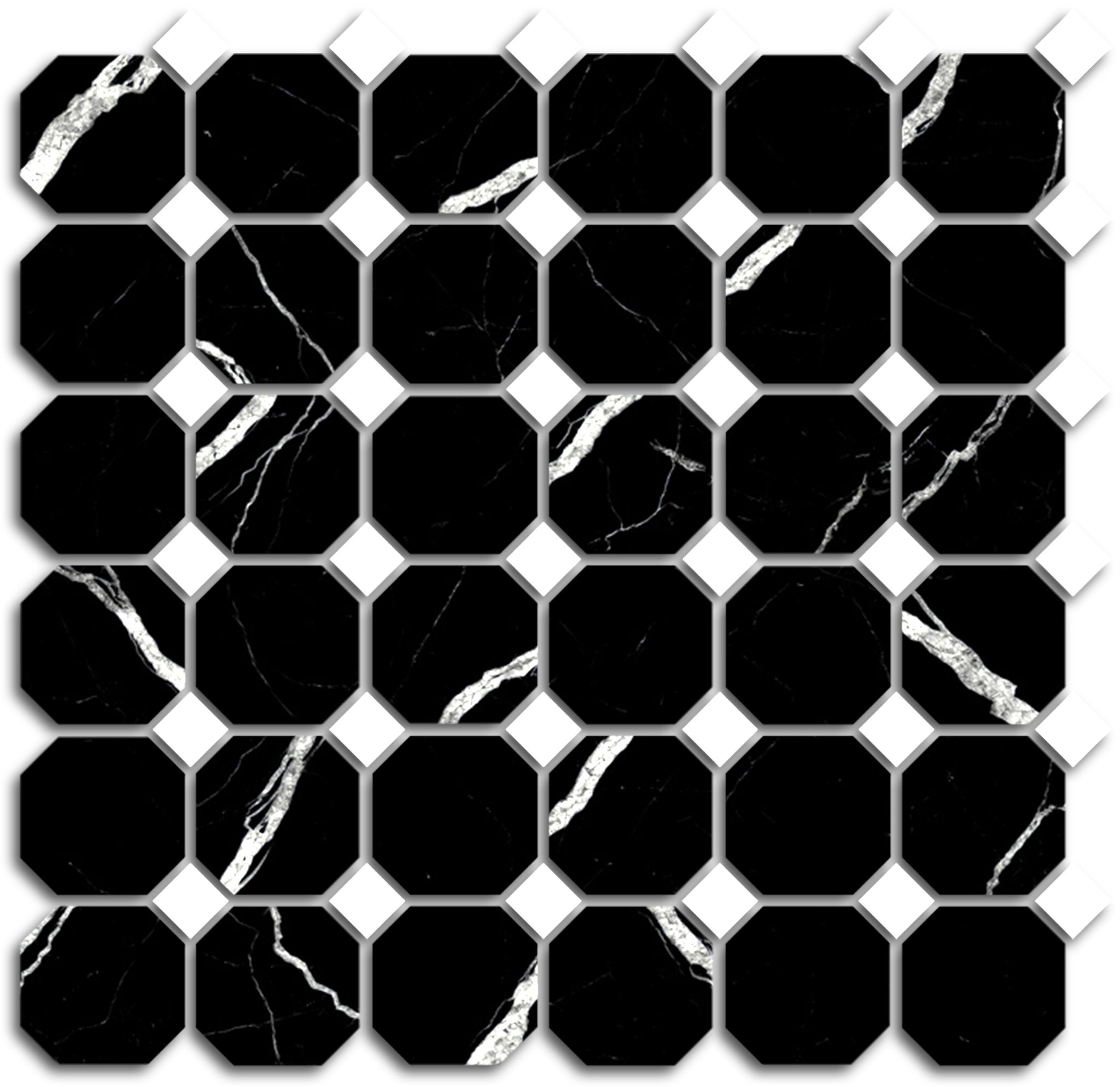 Treasure Midnight Nero Polished Octagon/Dot Mosaic | Clon Digital Tile Catalog