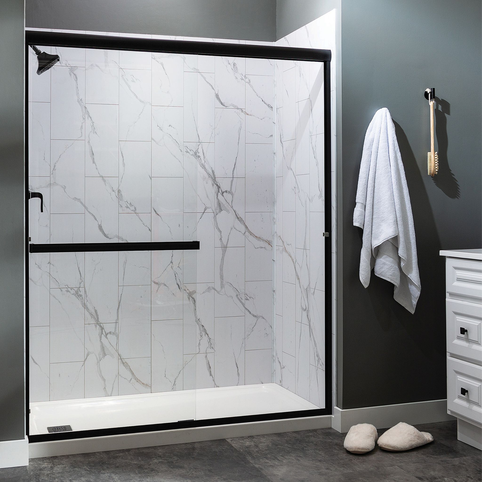 Carrara Marble Shower Wall Kit 30x60x78 | Clon Digital Tile Catalog