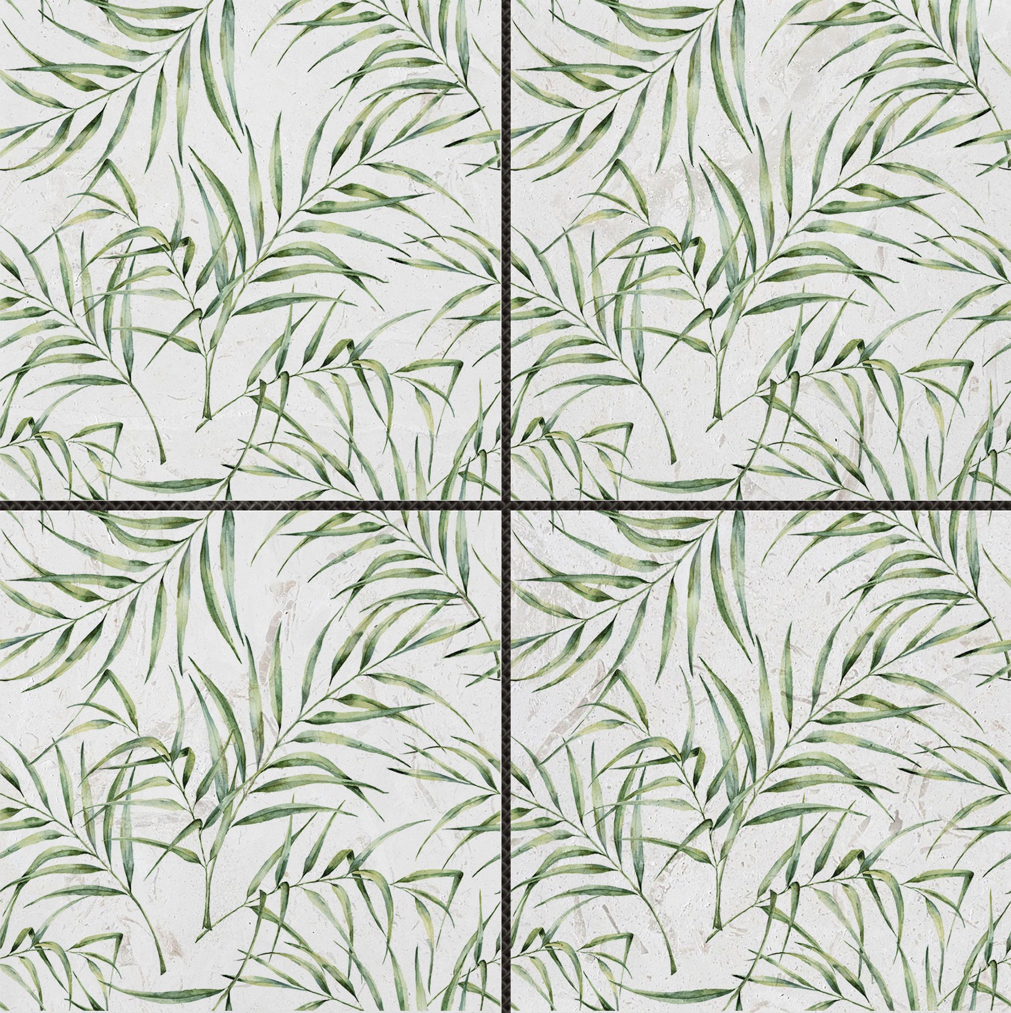 6"x6" Green Palm Leaf Printed Beige Marble | Clon Digital Tile Catalog