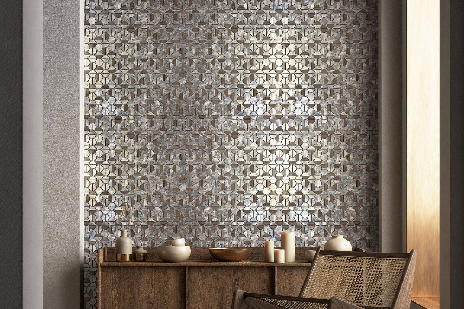 Aluminum & Marble Semi Circle Silver Brown | Clon Digital Tile Catalog