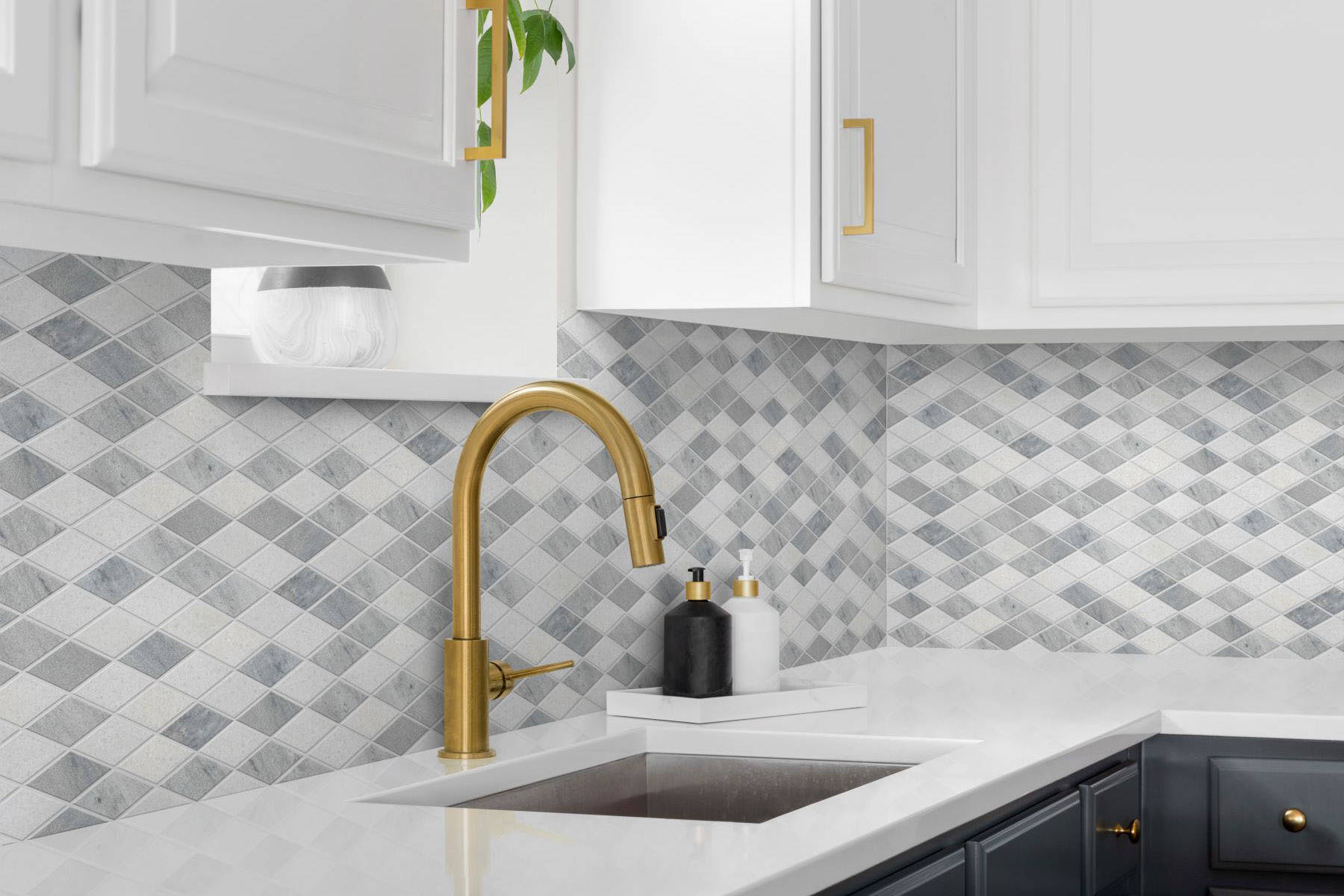 Grey White Multicolor Marble Diamond Honed Mosaic | Clon Digital Tile Catalog