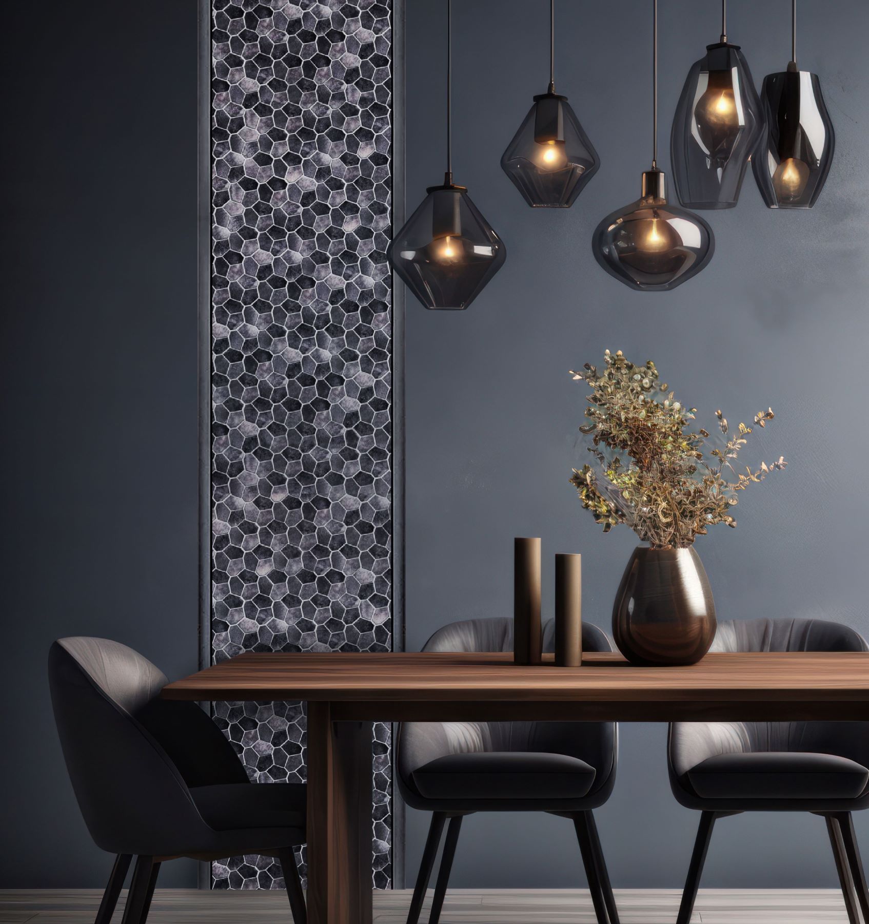 Hexagon Aluminum Mix Grey Mosaic  | Clon Digital Tile Catalog