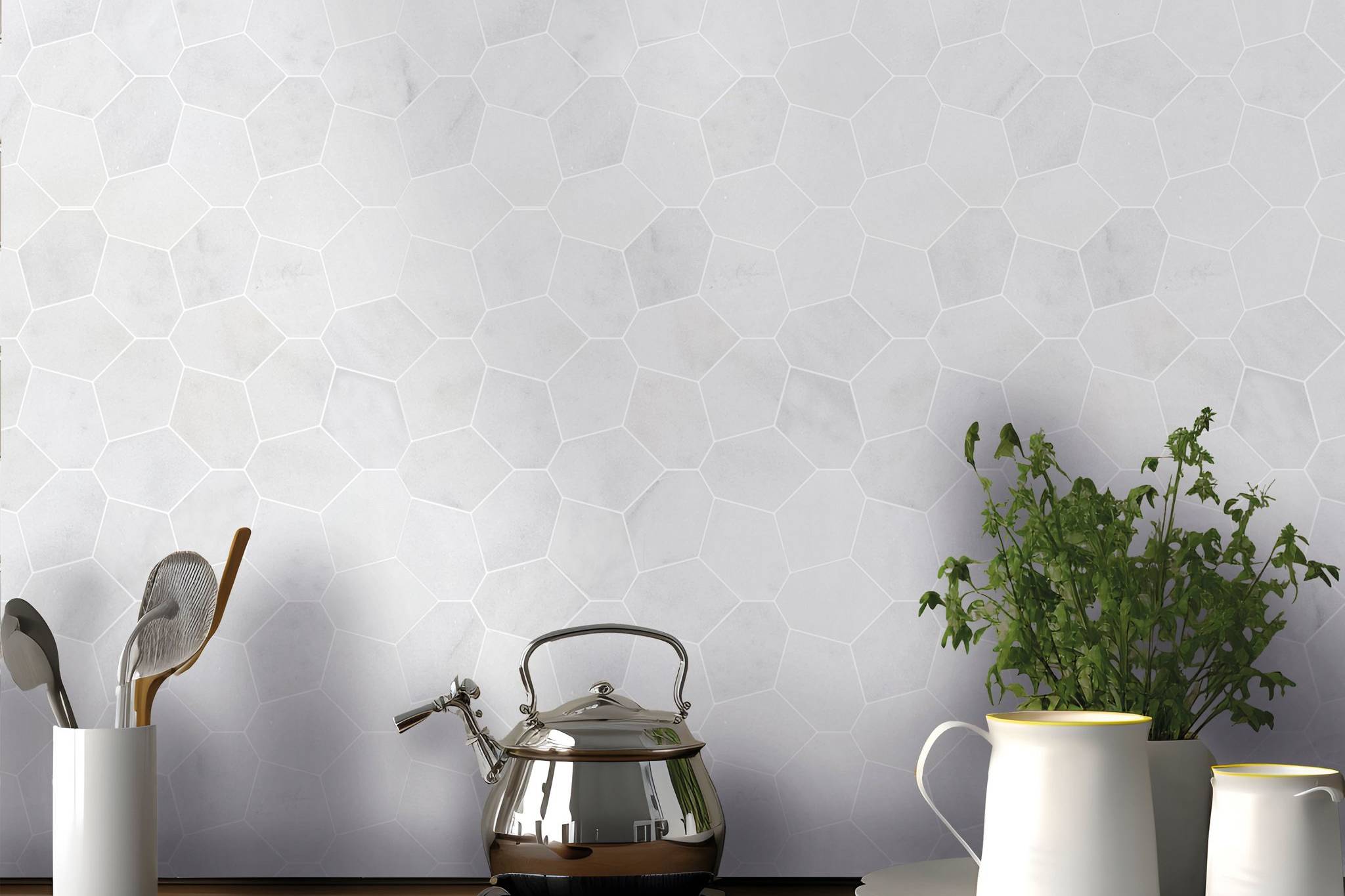Irregular Hexagon White Grey Marble  | Clon Digital Tile Catalog