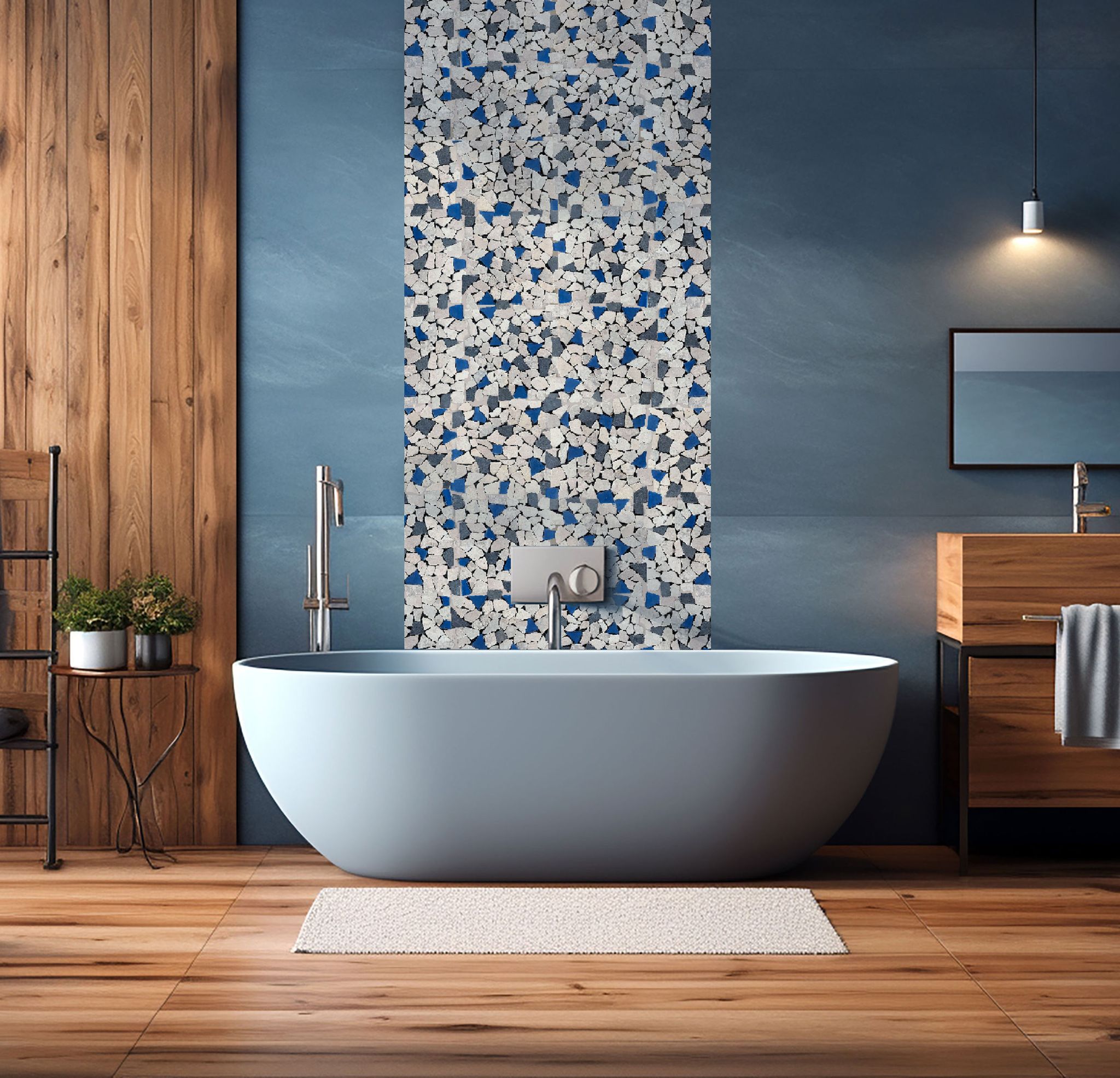 Mini Opus Beige Grey Marble Mix & Blue Glass | Clon Digital Tile Catalog