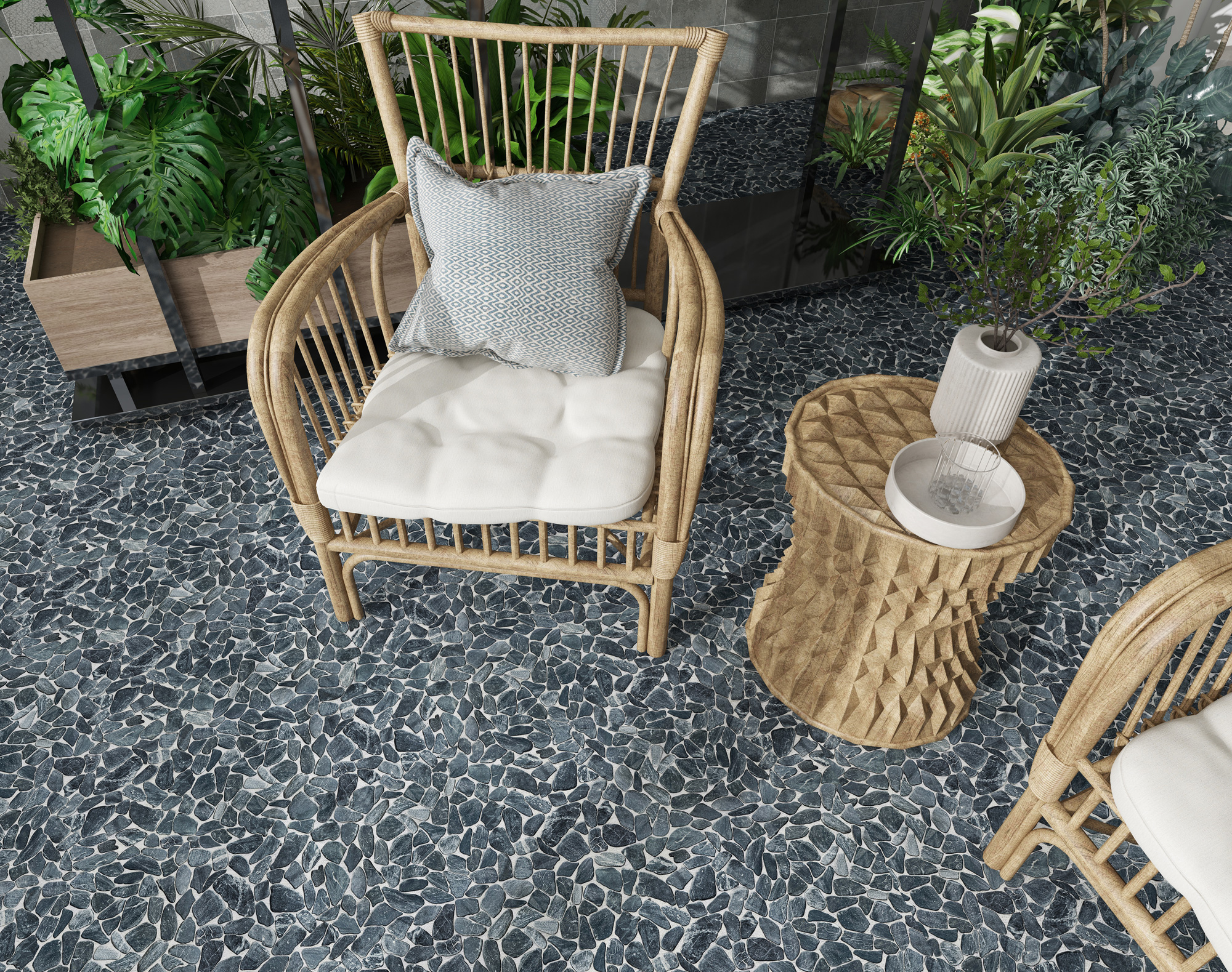 Mini Opus Matte Grey Mix Marble Stone Interlocking | Clon Digital Tile Catalog