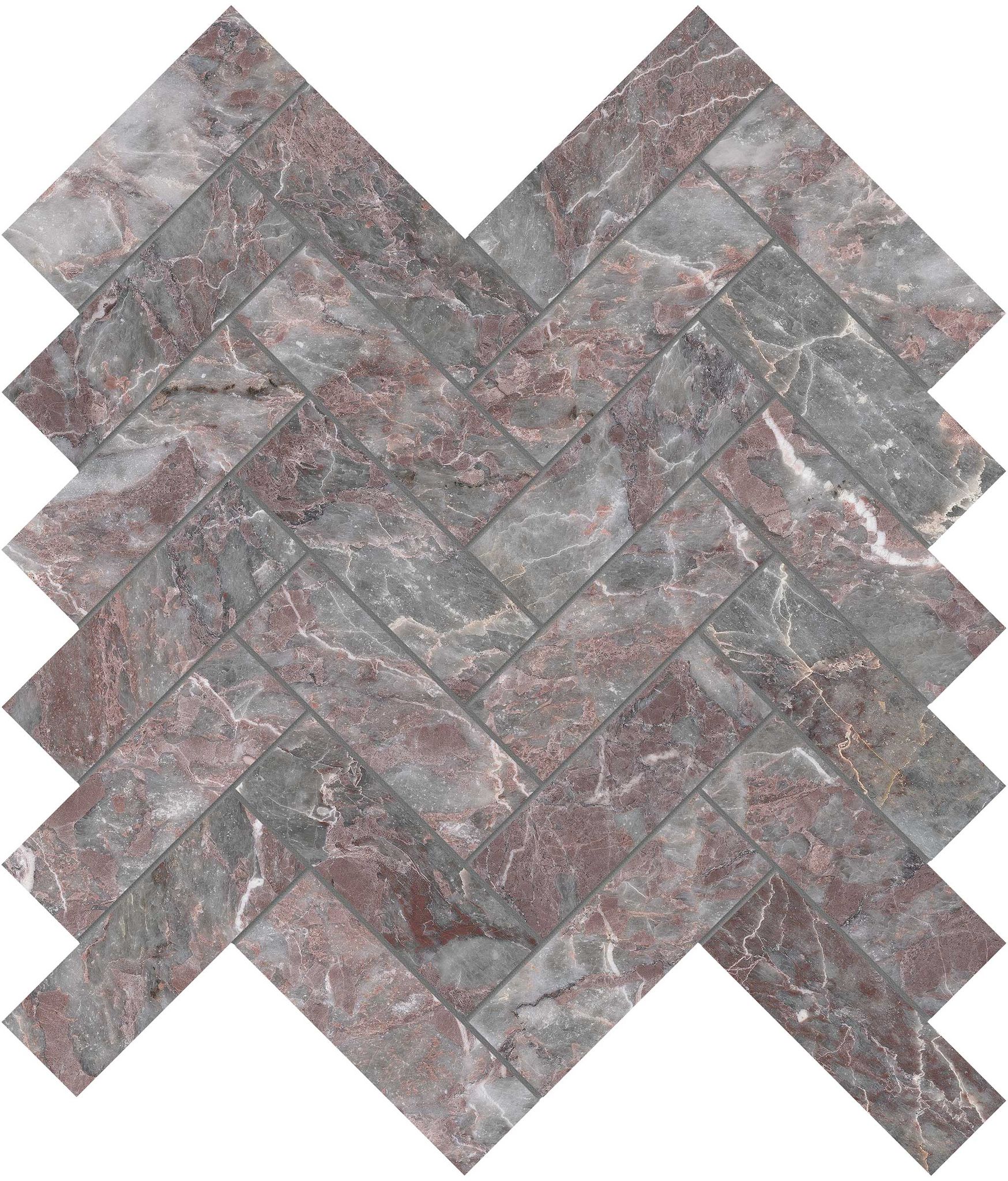 Sereno Burgundy 1.25x4 Herringbone Mosaic | Clon Digital Tile Catalog
