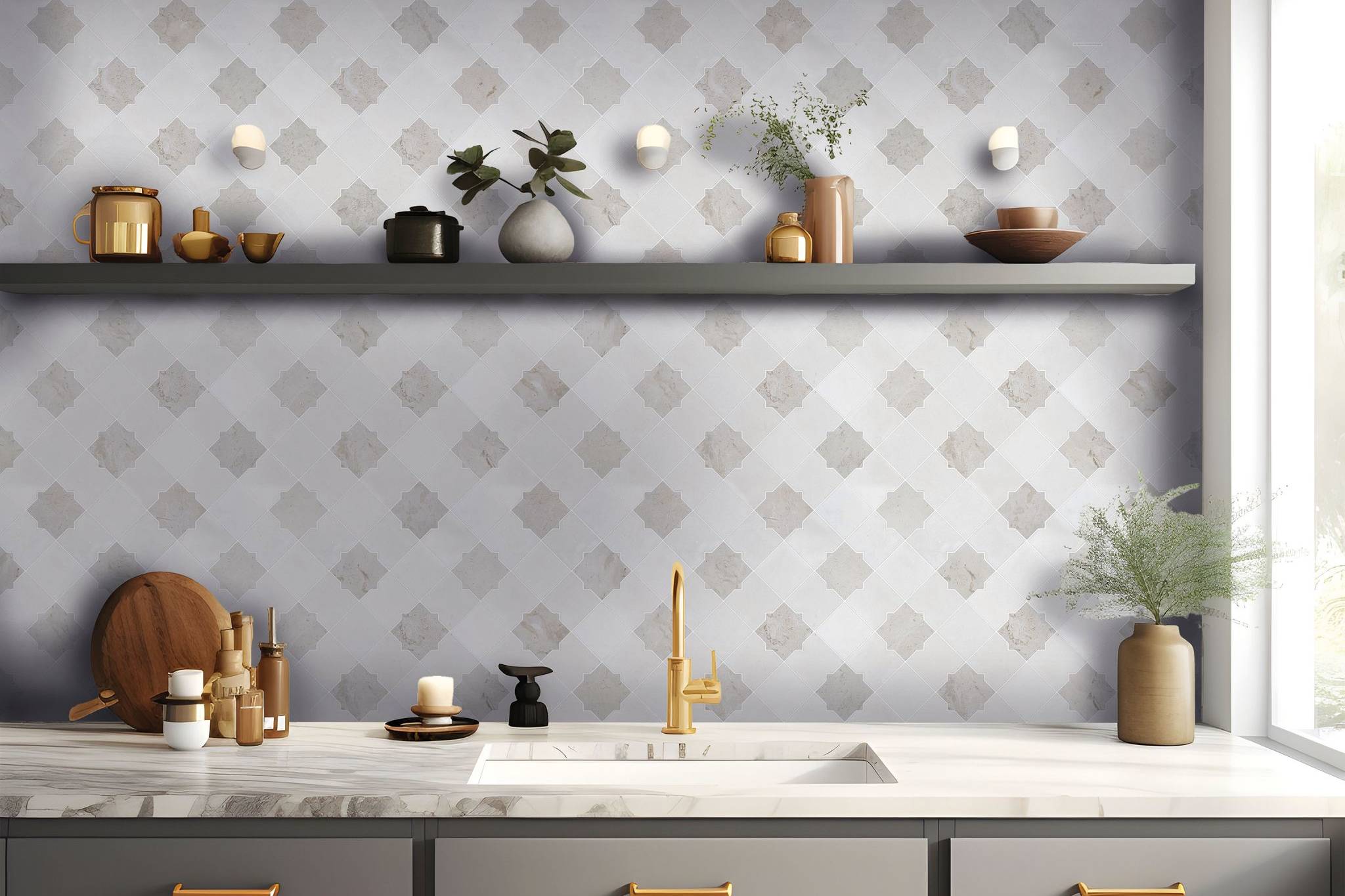 Star & Square White & Beige Mix Marble | Clon Digital Tile Catalog