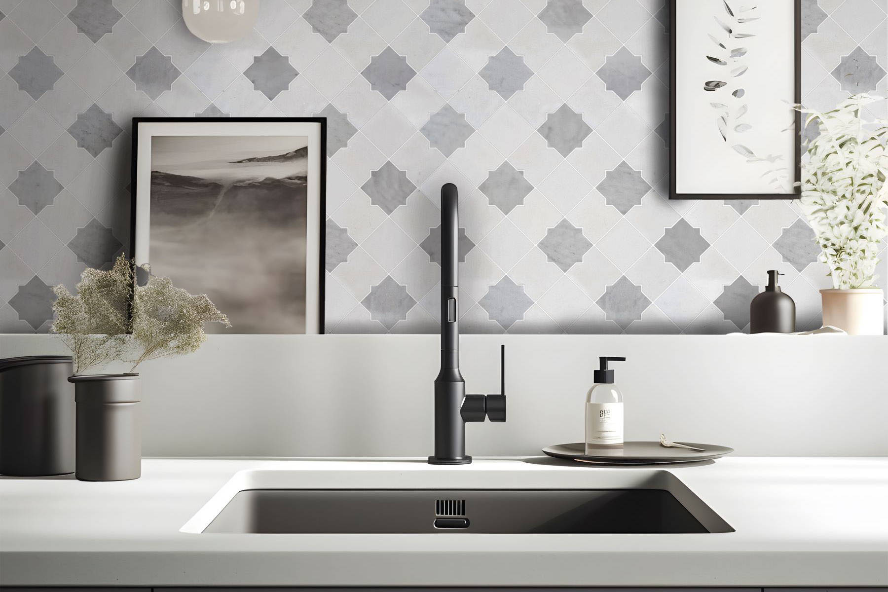 Star & Square White & Grey Mix Marble | Clon Digital Tile Catalog